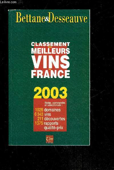 LE CLASSEMENT DES VINS ET DOMAINES DE FRANCE 2003