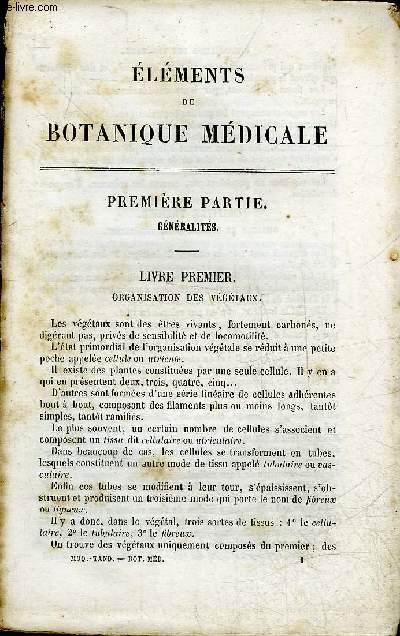 ELEMENTS DE BOTANIQUE MEDICALE .