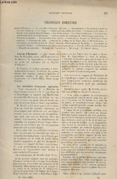 LA REVUE HORTICOLE 1890 N 15 - 1er aot - Lgion-d'honneur - Les mdailles d'honneur agricoles - Rcompenses  l'horticulture dans les concours rgionaux - Le temps - Falsifications du sulfate de cuivre - L'rinose de la vigne - Maladie des cerisiers