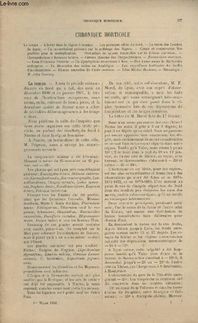 LA REVUE HORTICOLE 1891 N 5 - 1er mars -Le temps - L'hivers dans la rgion lyonnaise - Les premiers effets du froid - La vente des crosnes du Japon - Un inconvnient prsent par le sulfatage des vignes - Coupe et conservation des greffons