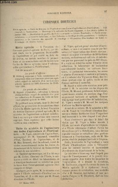 LA REVUE HORTICOLE 1893 N 5 - 1er mars - Mrite agricole - Visite du ministre de l'agriculture aux coles d'agriculture et d'horticulture - Prix dcerns  l'horticulture - Hommage  la mmoire de Pierre Joigneaux - Les plantes geles en janvier 1893