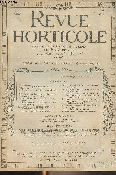 LA REVUE HORTICOLE 1925 N 13 - 16 janvier - H. Martinet, F. Lesourd : Chronique horticole - G. Bellair : Faits et commentaires : au fruitier - F. Lesourd : Proprit de Boulogne-sur-Saine  M. Albert Kahn - Ch. Arranger : M. Albert Truffaut pre - E. Le