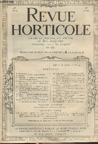 LA REVUE HORTICOLE 1925 N 19 - 16 juillet - H. Martinet, F. Lesourd : Chronique horticole - G. Bellair : Faits et commentaires : un musum des roses - F. Lesourd : Une exposition de pos de senteur  Rouen : innovations dans la culture - M. Faure-Laurent