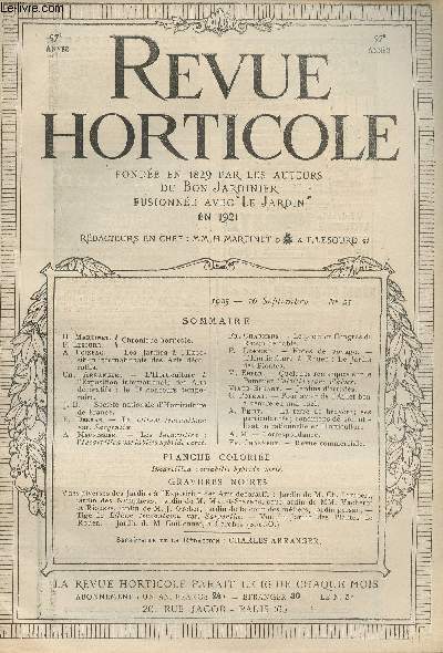 LA REVUE HORTICOLE 1925 N 21 - 16 septembre - H. Martinet, F. Lesourd : chronique horticole - A. Loizeau : Les jardins  l'exposition internationale des arts dcoratifs - Ch. Arranger : L'horticulture  l'exposition internationale des arts dcoratifs : l