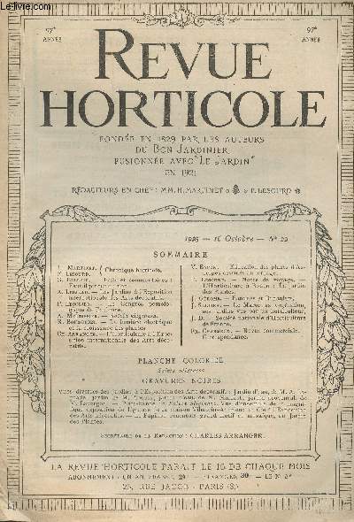 LA REVUE HORTICOLE 1925 N 22 - 16 octobre - H. Martinet, F. Lesourd : Chronique horticole - G. Bellair : Faits et commentaires : faut-il pincer ou non ? - A. Loizeau : Les jardins  l'exposition internationale des arts dcoratifs - P. Lcolier : Le congr