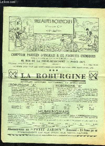 COMPTOIR PARISIEN D'ENGRAIS ET DE PRODUITS CHIMIQUES - LA ROBURGINE - AUTOMNE 1932