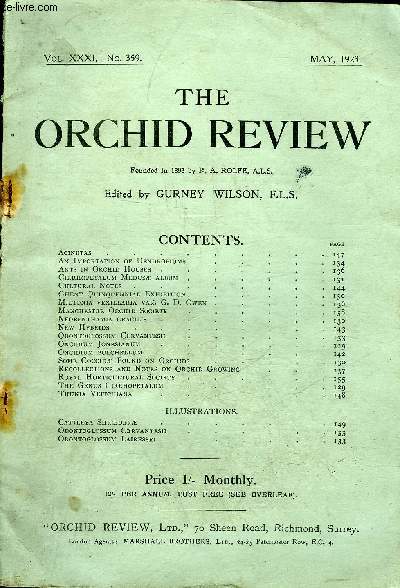 THE ORCHID REVIEW N359 MAY 1923 - Acinetas .An Importation of Dendrobiums Ants in Orchid Houses Cirrhopetalum Medusae album Cultural Notes Ghent Quinquennial Exhibition .Miltonia vexillaria var. G. D. Owen .