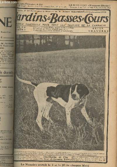 JARDINS ET BASSES-COURS N 14 1re anne - 20 septembre 1908 - Pour avoir votre jardin fleuri de mars  juin - La chasse pour tous au chien d'arrt - Faites des conserves de fonds d'artichauts - Comment conduire le clapier de rapport - Chicores frises