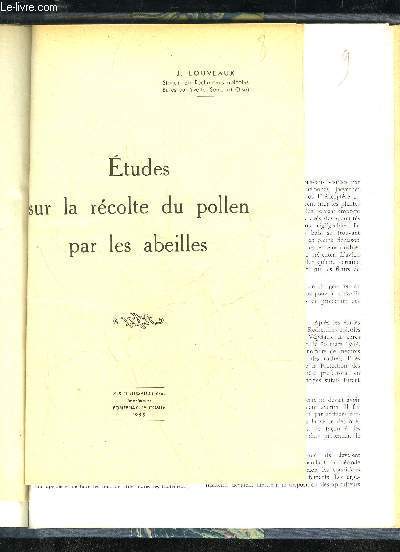 ETUDES DUR LA RECOLTE DU POLLEN