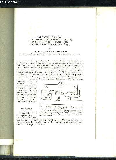 QUELQUES ASPECTS DE L'ETUDE ELECTROPHYSIOLOGIQUE DES RECEPTEURS SENSORIELS DES ANTENNES D'HYMENOPTERES
