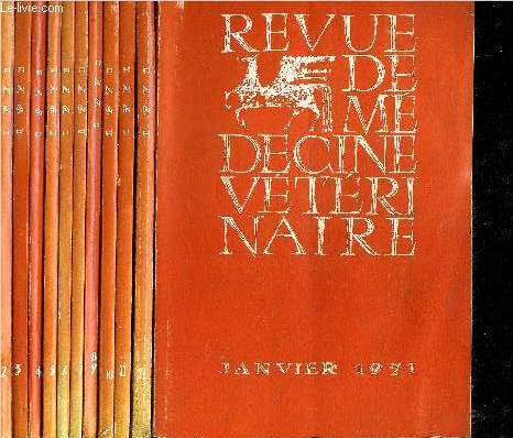 REVUE DE MEDECINE VETERINAIRE - LOT DE 12 NUMEROS DE L'ANNEE 1971 EN 11 VOLUMES - N1 AU N12 JANVIER A DECEMBRE 1971.