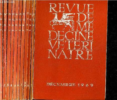 REVUE DE MEDECINE VETERINAIRE - LOT DE 12 NUMEROS DE L'ANNEE 1969 EN 11 VOLUMES - N1 AU N12 JANVIER A DECEMBRE 1969.
