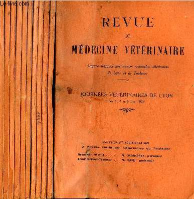 REVUE DE MEDECINE VETERINAIRE - 11 NUMEROS 11 VOLUMES - JANVIER + FEVRIER + MARS + AVRIL + MAI + JUIN + JUILLET + AOUT-SEPTEMBRE + OCTOBRE + NOVEMBRE + DECEMBRE 1959.