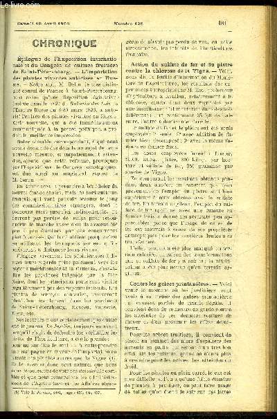 LE PETIT JARDIN ILLUSTRE N 128 - Chronique ; M.G. Schneider, H. Martinet ; L'anglique, G. de D. ; Les kentia, Em. Jos ; Ebourgeonnement, F. Cayeux ; Pennisetum villosum, J. Luquet ; Floriculture, A. Gourlot ; Travaux du mois, A. Gourlot ; Correspondance