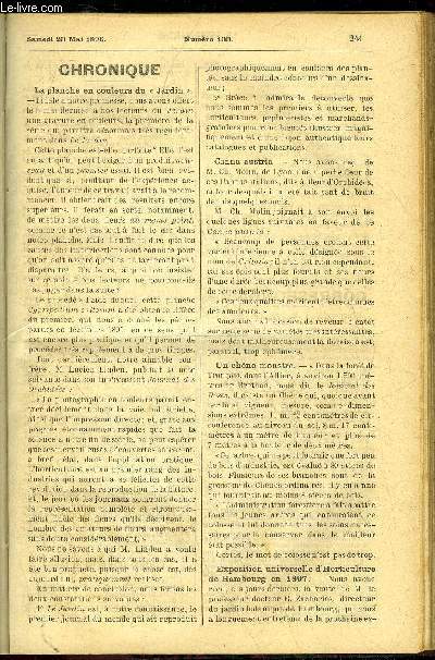 LE PETIT JARDIN ILLUSTRE N 133 - Chronique ; Le mina lobata, J. Fossey ; Le pincement du pcher, A. Gourlot ; Les violettes en provence, Max Hortus ; Le sufure de carbone comme insecticide, j; Grome ; Phlox de drummond, J. Luquet ; Salsifis et scorsonr