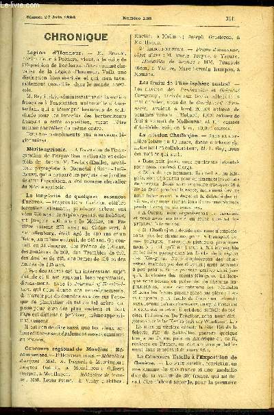 LE PETIT JARDIN ILLUSTRE N 138 - Chronique ; Le Poincana gilliesii, Georges Lebrun ; Notes sur les begonia rex, William Scott ; Culture force du cerisier en pots, V. Rouge ; Notes horticoles, Louis Mntrot ; Les courges, J. Guillemain ; Les jardiniers