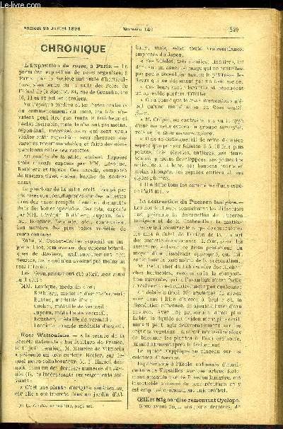 LE PETIT JARDIN ILLUSTRE N 142 - Chronique ; Montagnaea elegans, J. Luquet ; Culture et emploi du cyperus papyrus, J. Rudolph : Transformation des lilas, E. Soland ; La chrysomele de l'oseille, Paul Noel ; transplantation des begonia bulbeux, A. Gouellai