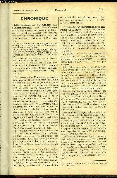 LE PETIT JARDIN ILLUSTRE N 154 - Chronique ; La cacalie carlate, Albert Maumen ; Le nflier du Japon, Cayeux Henri ; Organisation des plantations, Charles Baltet ; Rparation des arrosoirs, P. Lepage ; Les plantes  feuilles panaches, S. Mottet ; Les