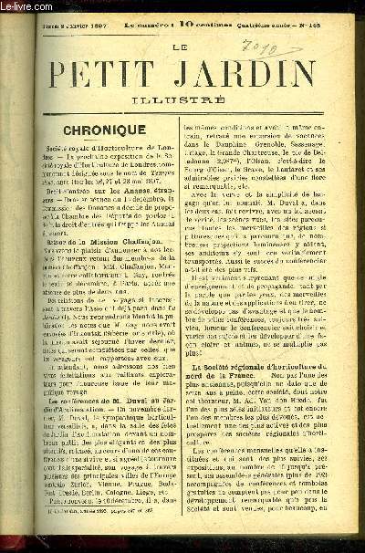 LE PETIT JARDIN ILLUSTRE N 165 - Chronique ; Les echinops, Albert Maumen ; Les cymbidium, L. Guillochon ; Le chrysanthme cultiv en spcimens, Standard et plantes miniatures, Anatole Cordonnier ; A propos des champignons vnneux, P. Hariot ; Le poirea