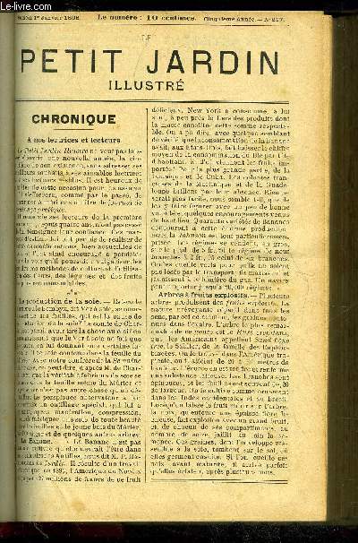 LE PETIT JARDIN ILLUSTRE N 217 - Les Arai(,caria ecelsa dnuds, par M. I. Wilm ; Les Palmiers en appartement, par M. Albert Mau-men; La Fabrication des auvents (Les nouveaux auvents) ,par M. E. Courtois ; La culture de VAubergine, par M. L. Trasse; L