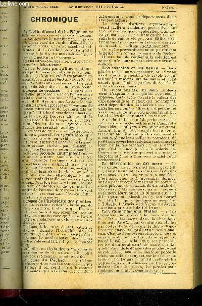 LE PETIT JARDIN ILLUSTRE N 218 - La culture des Phoenix en .appartement, par M. Albert Mau men; La multiplication des Dra-C(MC,par M. L. Guillochon; L'origine des varits de plantes, par M. S. Mottet; La culture des Fces sous chssis, par M. Foussat;