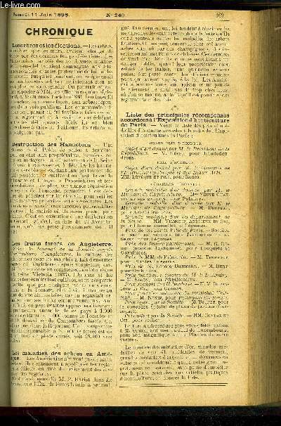 LE PETIT JARDIN ILLUSTRE N 240 - Les bordures rupestres, par M.' S. Mot'iet;!Le traitement de la branche chiffonne  bouquet de mci chez le Pcher, par M. E. CoC tois;L'Aralia  feuilles de Nnuphar, par M. Jir Rudolph;L'installation du poulailler, par