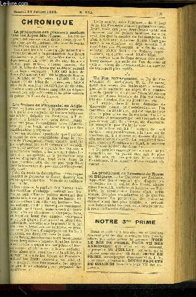 LE PETIT JARDIN ILLUSTRE N 245 - La culture et la multiplication des plantes vivaces, par M. S. .Mottet;Les derniers semis de Pois de pleine terre, par M.J.Foussat;Comment on peut utiliser les chssis de couches pendant l't, par M. Jules Rudo^ph;Les tr