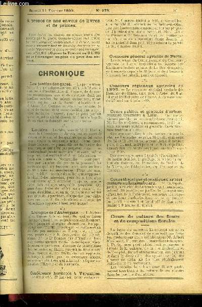 LE PETIT JARDIN ILLUSTRE N 275 - Les premiers semis d'Oignons, par M. J. Foussat.La culture des A maryllis ou Hippeastrum, par M.Jules Rudolph;Les cadeaux fleuris, par M. Albert Maumen; La culture des Lis, par M S. Mottet ;Les terrains convenan