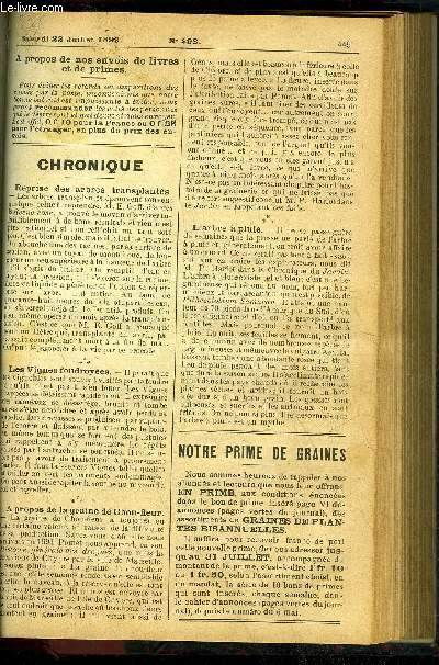 LE PETIT JARDIN ILLUSTRE N 298 - Epoques des traitements des .maladies crypto-gamiques de La Vigne, par M. F. Chambaud ;Les Coquelicots, par M. S. Mottet;La culture du Browallta grandiflora, par M.Jules Rudolph;Les progrs de la culture des O