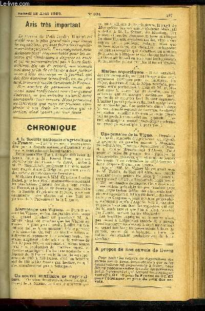 LE PETIT JARDIN ILLUSTRE N 301 - La greffe en cusson, par M. Claude Trbi-GNAUD;La culture des Laitues d'automne, par M. J. Rr-gaux;La culture des Hymenocallis, par M. Ad. Van den.Heede;La culture du Fuchsia corymbijlora, par M. Jule