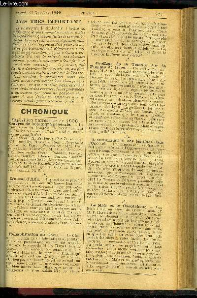 LE PETIT JARDIN ILLUSTRE N 311 - L'hivernage des Calcolaires et des Cinraires, par M. Jules Rudolph Les Narcisses et leur culture, par M. S. Mottet ;La culture force des Fraisiers, par M. J. Ri-gaux;Le forage des plantes en appartements,