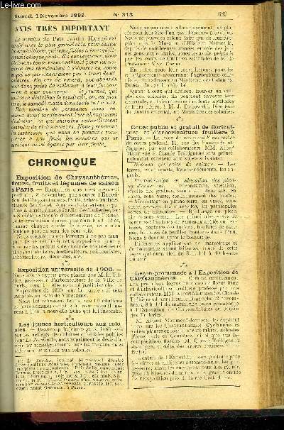 LE PETIT JARDIN ILLUSTRE N 313 - Le forage des plantes en appartements, par M. Albert Maumen;Les travaux  excuter en novembre dans les diverses parties du jardin, par M. Henry Arti-guenave;La culture et l'emploi des Narcisses, par M. S. Motte