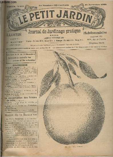 LE PETIT JARDIN ILLUSTRE N 629 - 25 nov. 1905 -La poire Roosevelt - distinction  l'horticulture - Champignons vnneux suivant l'heure - Actes sous seigns privs - Le fuschsia comme plante grimpante - Les bostryches dans les forts vosgiennes