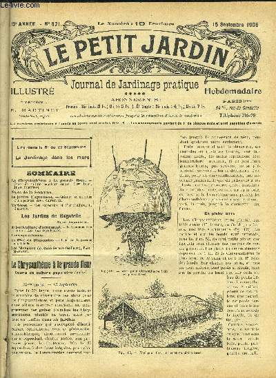 LE PETIT JARDIN ILLUSTRE N 671 - Le Chrysanthme  la grande fleur. -' Coups de culture populaire (suite), 33me leon, Jean Bletton.Notes de la Semaine.Le jardin d'agrment. -Cration et eu retien d'une pelouse, Aug. Cattiaux.Varits. -