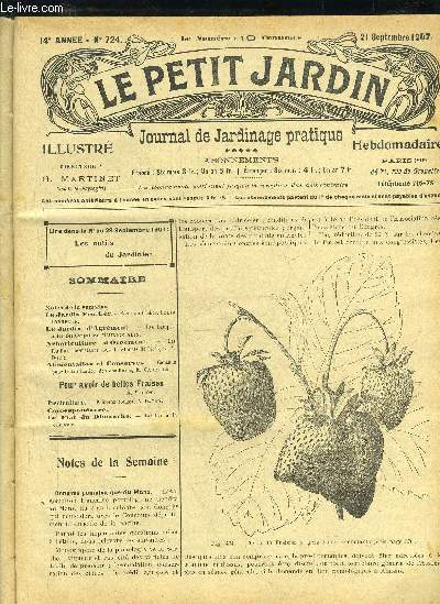 LE PETIT JARDIN ILLUSTRE N 724 - Notes de la semaine.Le Jardin Fruitir. - Soins au Pcher. Louis Lorrette.Le Jardin d'Agrment - Les Campanules des Carpaihes, Maurice A lin. Arboriculture d'Ornement. - Lesfeuillus persistant* sous le climats de Paris, L