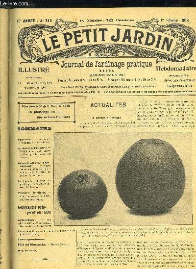LE PETIT JARDIN ILLUSTRE N 743 - Varits. - A propos d'Oranges, A. PRILLERAY.Le Jardin Fruitier. -Multiplication des arbres fruitiers par le moyen des boutures.Arboriculture d'Or-nement. - La toilette des principaux arbustes d'ornement culti
