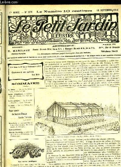 LE PETIT JARDIN ILLUSTRE N 879 - La Serre. - Les serres pratiques, A POULAILLIER.Jardin d'Agrment. - Culture des Anmones, Ad. Van den Heede.Jardin potager. - Le Fraisier  Rgina , Abb Touraine.Varits. Le bon Melon, Un Abonn.Pour a