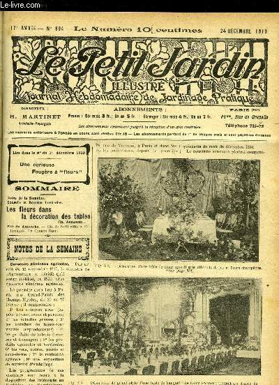 LE PETIT JARDIN ILLUSTRE N 894 - Notes de la Semaine.Conseils et Recettes horticoles.Les fleurs dans la dcoration des tablesCh. Arrahger.Plat du dimanche. - Oie de Nol rtie  l'allemande. Le Cordon Bleu.