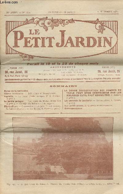 LE PETIT JARDIN N 1422 - 38e anne - 10 sept. 1931 - Daltonisme et champignons - Le ricin, plante toxique - Les semis de mche - Au sujet du melon 