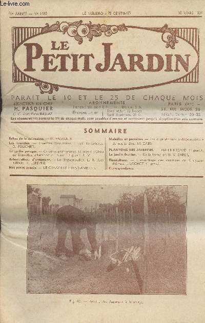 LE PETIT JARDIN N 1482 - 41e anne - 10 mars 1934 - Insectes carnassiers : les tlphores - Carottes printanires - Chou de Bruxelles, ducation du plant - Le baguenaudier - Les tilleuls - Les 