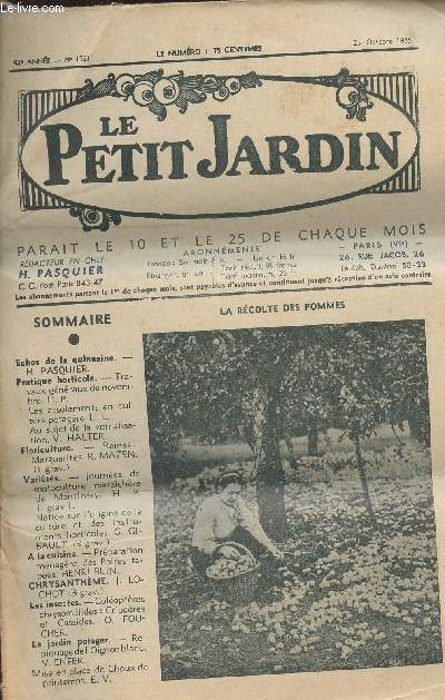 LE PETIT JARDIN N 1521 - 42e anne - 25 oct. 1935 - Travaux gnraux de novembre - Les assolements en culture potagre - Au sujet de la vernalisation - Reines - Marguerites - Journes de motoculture marachre de Montlhry ...