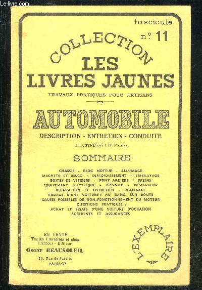 AUTOMOBILE - LES LIVRES JAUNES FASCICULE N11