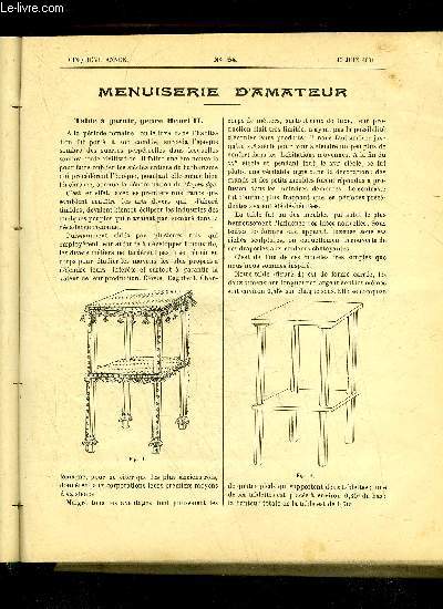 JOURNAL DE L'AMATEUR DES TRAVAUX MANUELS N 54 - TABLE A GARNIR GENRE HENRI II, HORLOGE ELECTRIQUE, JEU DE TONNNEAU, DU FILETAGE, L'ECLAIRAGE A TRAVERS LES SIECLES ACETYLENE, CHRONIQUE, EXPLICATION DES DESSINS;