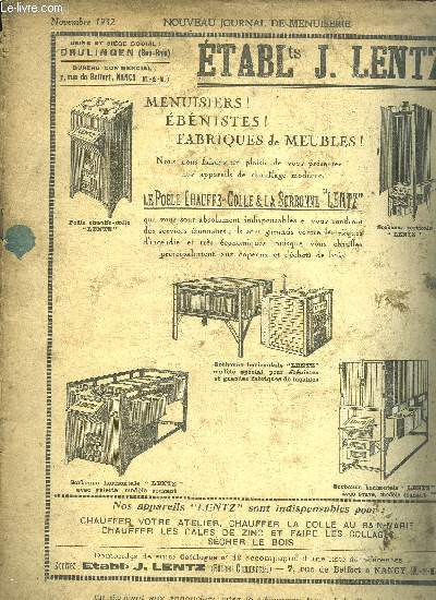 NOUVEAU JOURNAL DE MENUISERIE N8 - NOVEMBRE 1932 - Planche 870. Porte intrieure  2 vantaux,moderne..Planche 871. Meuble de bureau modernePlanche 872. Ensemble de cosy modernePlanche 873. Dtails de construction de laplanche 872 : Co