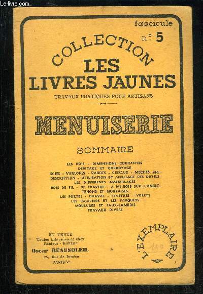 MENUISERIE - COLLECTION LES LIVRES JAUNES FASCICULE N 5