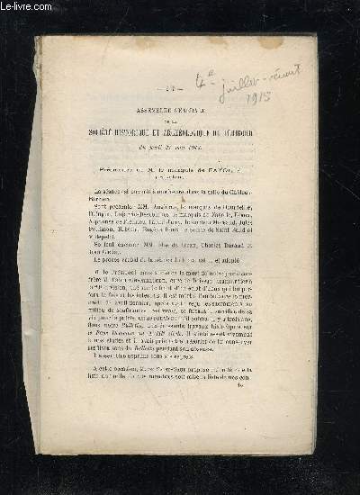 BULLETIN DE LA SOCIETE HISTORIQUE ET ARCHEOLOGIQUE DU PERIGORD - TOME XLII - LIVRAISON N 4