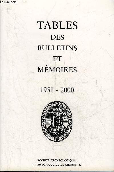 TABLES DES BULLETINS ET MEMOIRES DE LA SOCIETE ARCHEOLOGIQUE ET HISTORIQUE DE LA CHARENTE 1951-2000.