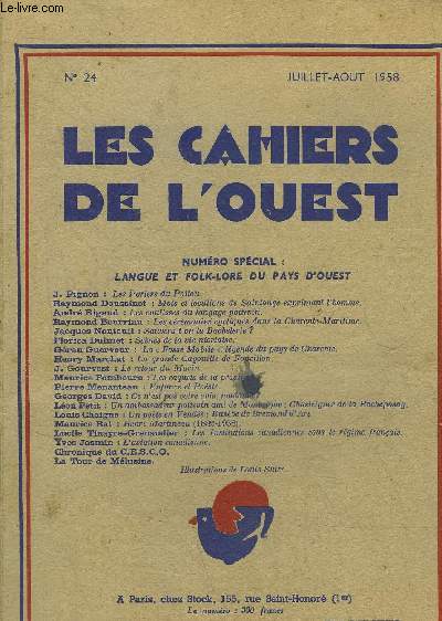 LES CAHIERS DE L'OUEST N24 JUILLET AOUT 1958 - NUMERO SPECIAL LANGUE ET FOLK LORE DU PAYS D'OUEST.