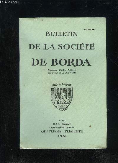 BULLETIN DE LA SOCIETE DE BORDA N 384 - TABLE DES MATIERES 1876 - 1913 REVUE ET CORRIGEE PAR LES AUTEURS