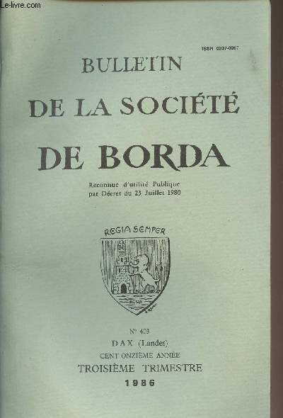 BULLETIN DE LA SOCIETE DE BORDA N 403 - Dcouverte d'une hache en cuivre  Arengosse, par J.-C. Merlet - Le 